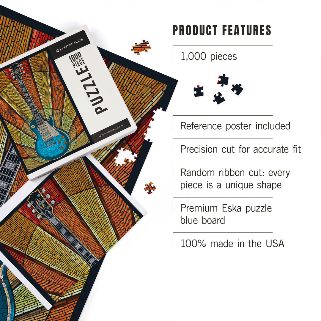 Guitar, Mosaic, Jigsaw Puzzle Puzzle Lantern Press 