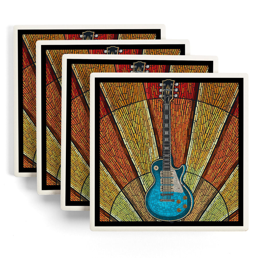 Guitar, Mosaic, Lantern Press Artwork, Coaster Set - Lantern Press