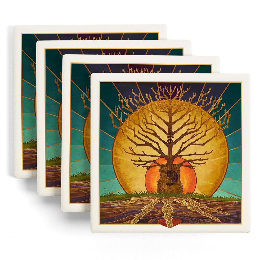 Guitar Tree, Lantern Press Artwork, Coaster Set - Lantern Press