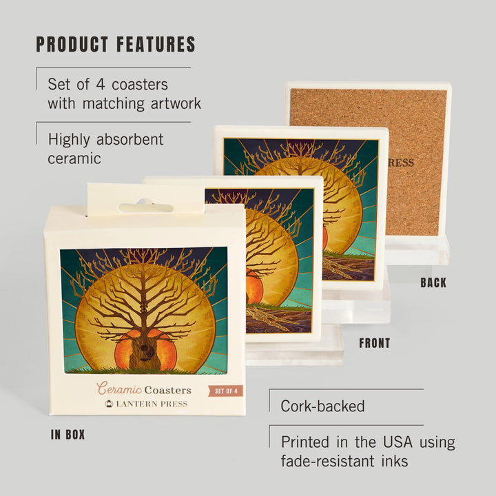 Guitar Tree, Lantern Press Artwork, Coaster Set - Lantern Press