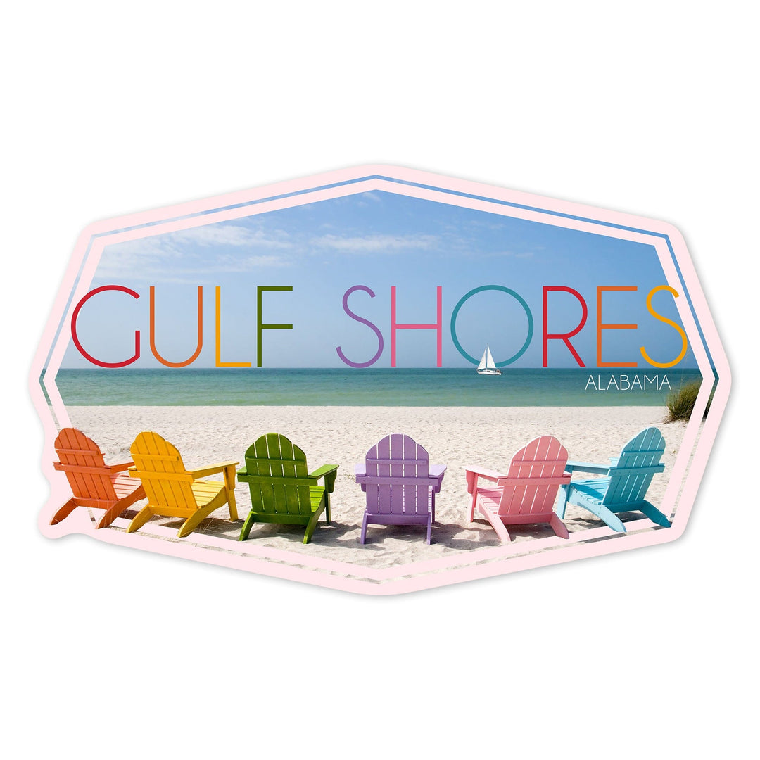 Gulf Shores, Alabama, Colorful Beach Chairs, Contour, Lantern Press Photography, Vinyl Sticker Sticker Lantern Press 