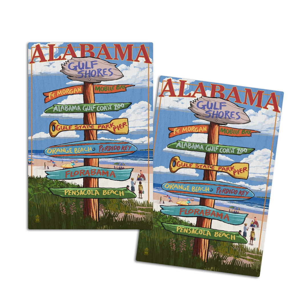 Gulf Shores, Alabama, Destinations Sign, Lantern Press Artwork, Wood Signs and Postcards Wood Lantern Press 4x6 Wood Postcard Set 