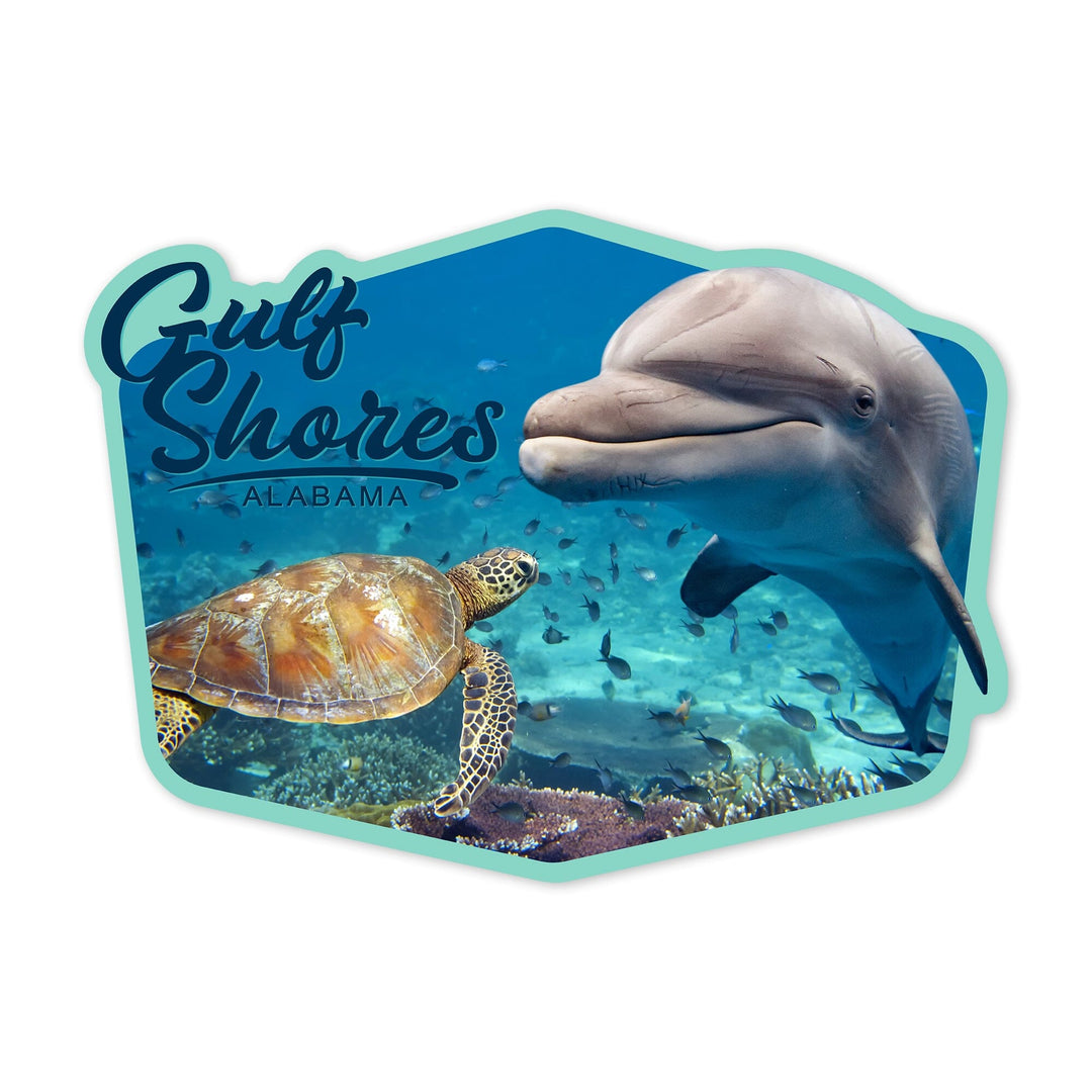 Gulf Shores, Alabama, Dolphin and Sea Turtle, Contour, Vinyl Sticker Sticker Lantern Press 