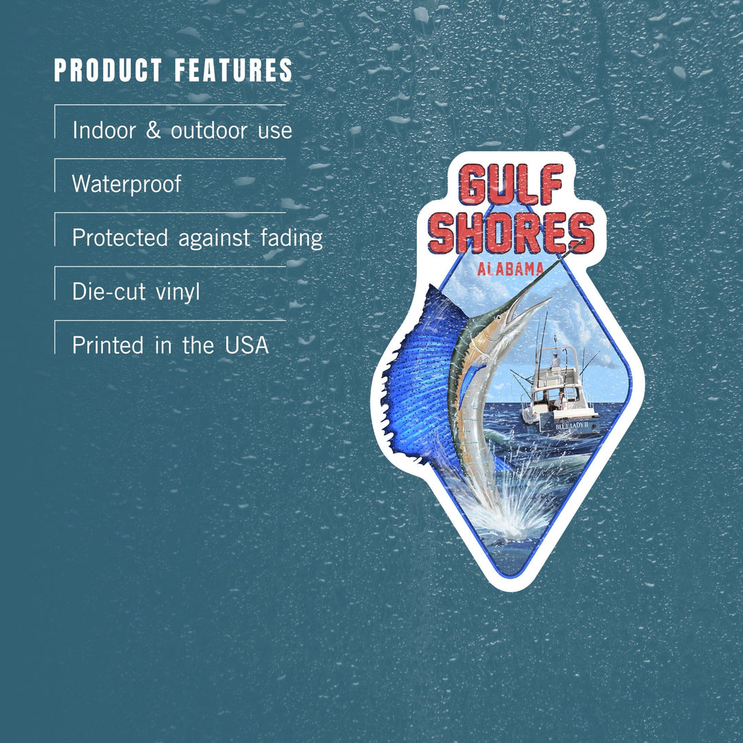 Gulf Shores, Alabama, Sailfish Scene, Contour, Vinyl Sticker Sticker Lantern Press 