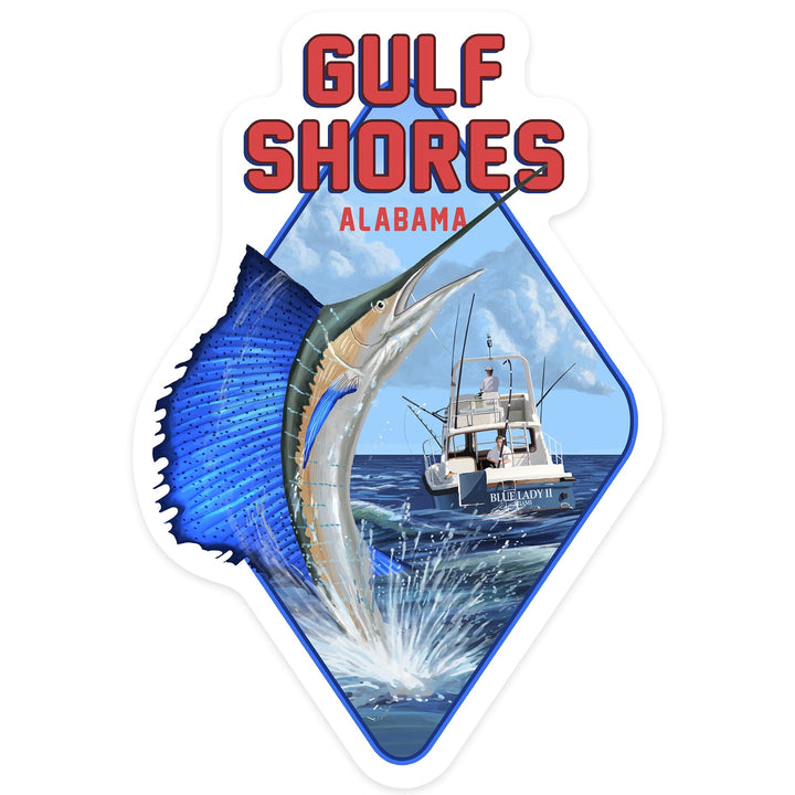 Gulf Shores, Alabama, Sailfish Scene, Contour, Vinyl Sticker Sticker Lantern Press 