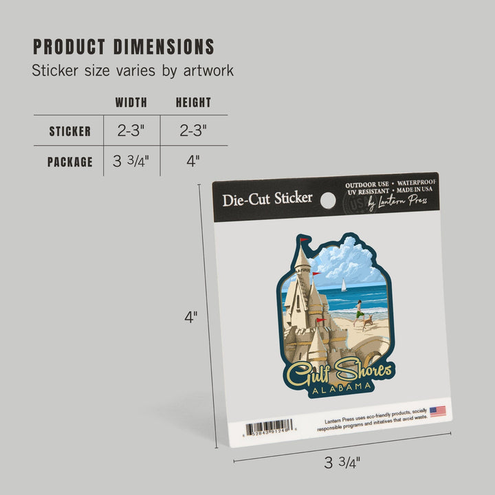 Gulf Shores, Alabama, Sandcastle, Contour, Lantern Press Artwork, Vinyl Sticker - Lantern Press