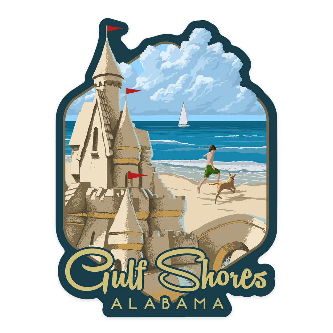 Gulf Shores, Alabama, Sandcastle, Contour, Lantern Press Artwork, Vinyl Sticker - Lantern Press