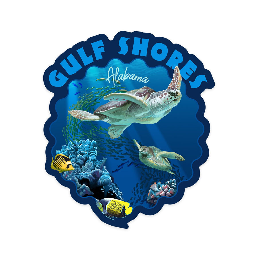 Gulf Shores, Alabama, Sea Turtle Swimming, Contour, Lantern Press Artwork, Vinyl Sticker Sticker Lantern Press 