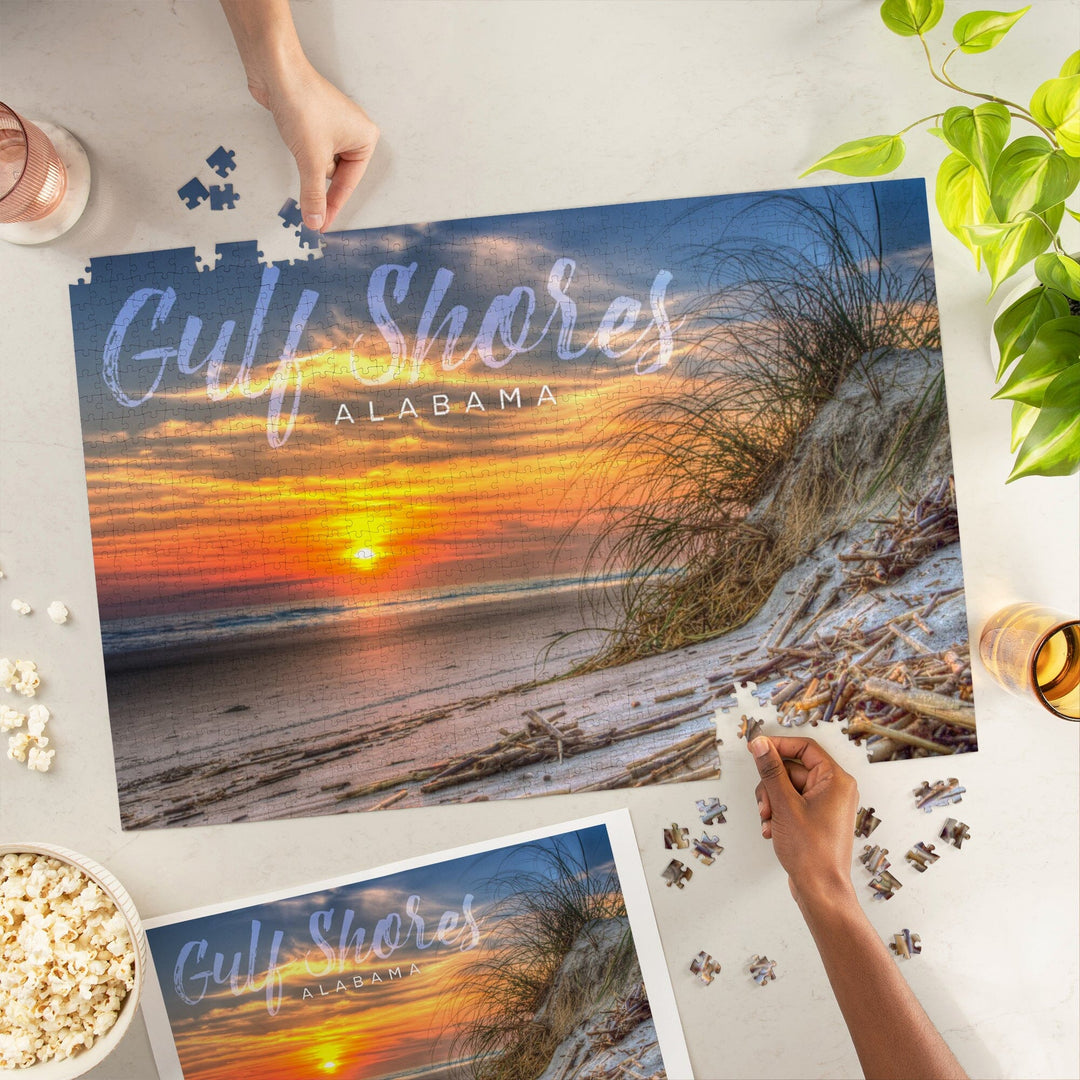 Gulf Shores, Alabama, Sunset on Beach, Jigsaw Puzzle Puzzle Lantern Press 