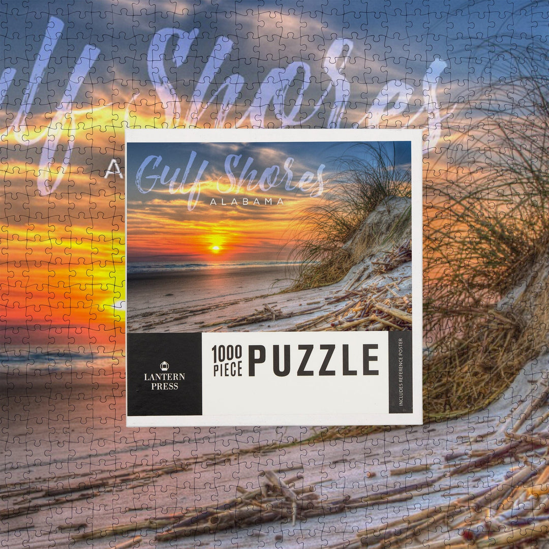 Gulf Shores, Alabama, Sunset on Beach, Jigsaw Puzzle Puzzle Lantern Press 