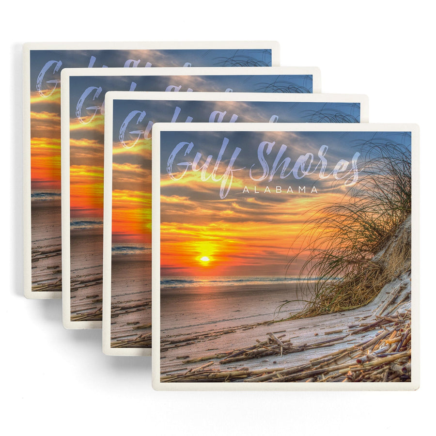 Gulf Shores, Alabama, Sunset on Beach, Lantern Press Photography, Coaster Set - Lantern Press