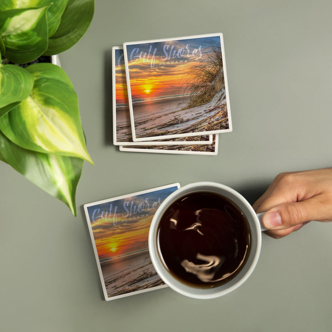 Gulf Shores, Alabama, Sunset on Beach, Lantern Press Photography, Coaster Set - Lantern Press