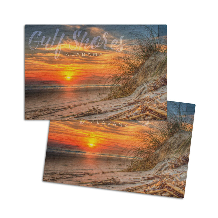 Gulf Shores, Alabama, Sunset on Beach, Lantern Press Photography, Wood Signs and Postcards Wood Lantern Press 4x6 Wood Postcard Set 