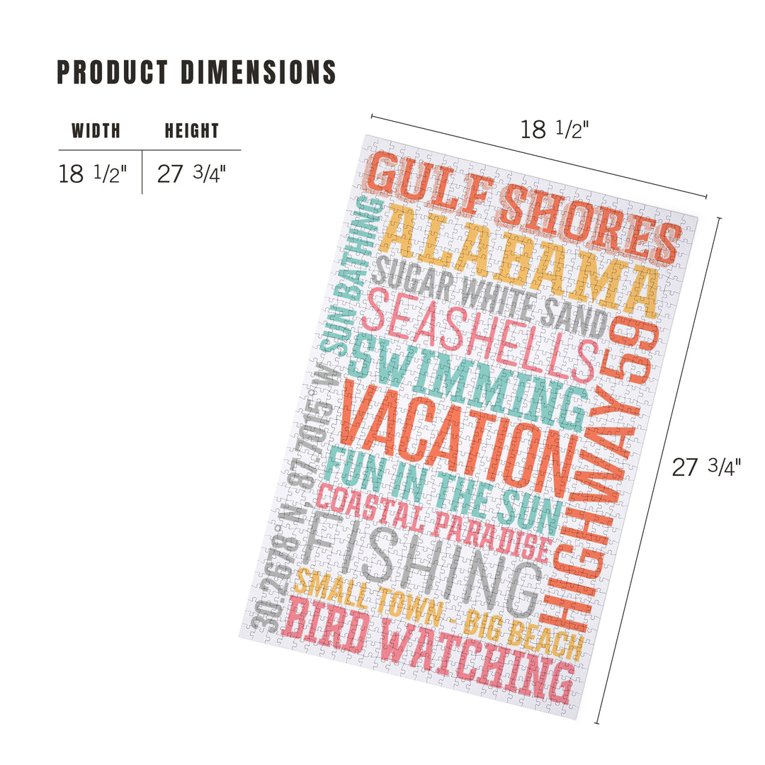 Gulf Shores, Alabama, Typography, Jigsaw Puzzle Puzzle Lantern Press 