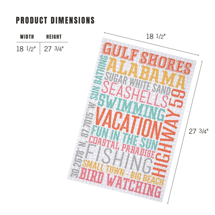 Gulf Shores, Alabama, Typography, Jigsaw Puzzle Puzzle Lantern Press 