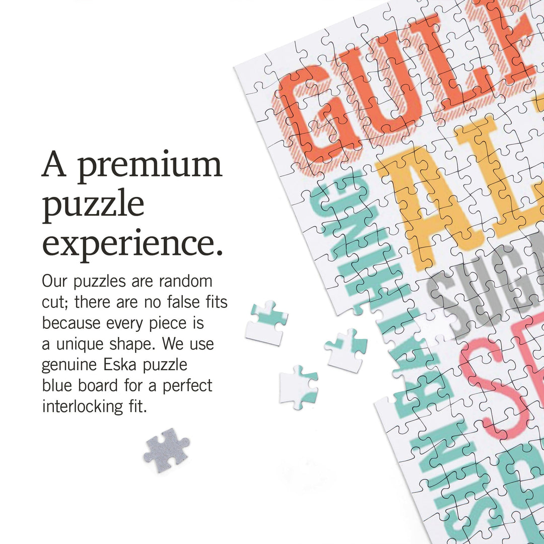Gulf Shores, Alabama, Typography, Jigsaw Puzzle Puzzle Lantern Press 