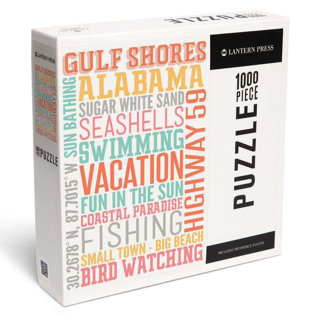Gulf Shores, Alabama, Typography, Jigsaw Puzzle Puzzle Lantern Press 