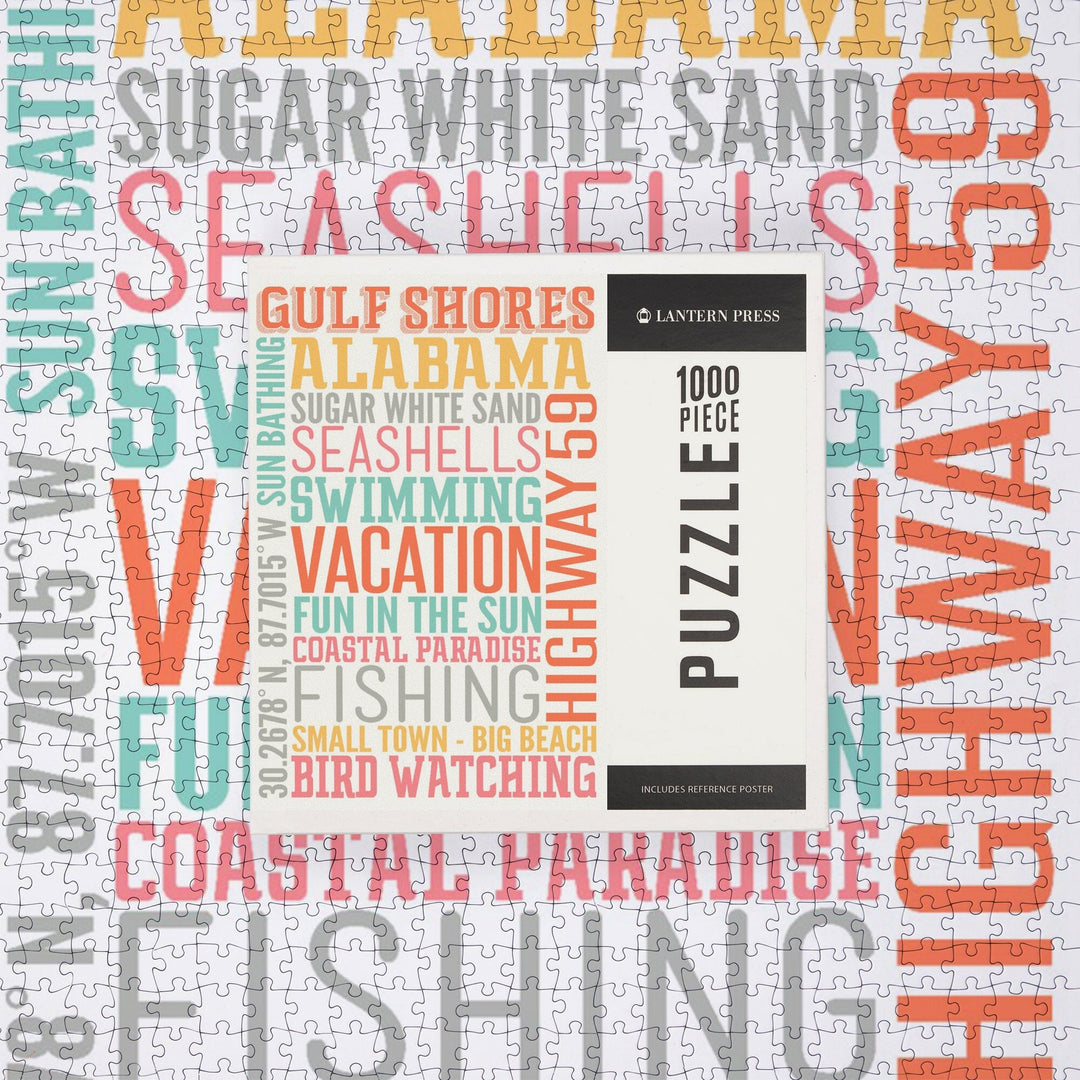 Gulf Shores, Alabama, Typography, Jigsaw Puzzle Puzzle Lantern Press 