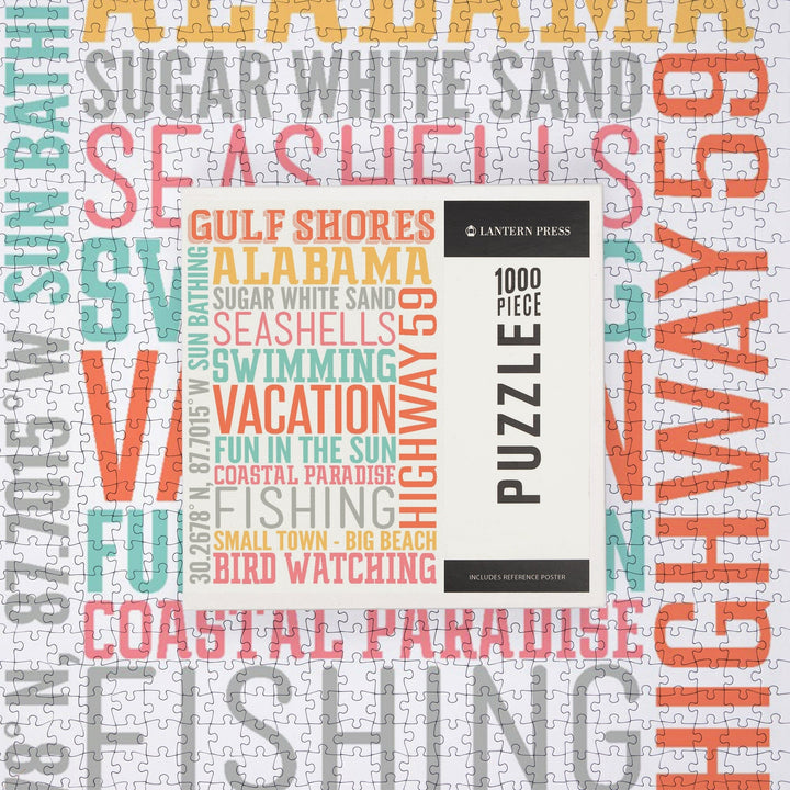 Gulf Shores, Alabama, Typography, Jigsaw Puzzle Puzzle Lantern Press 