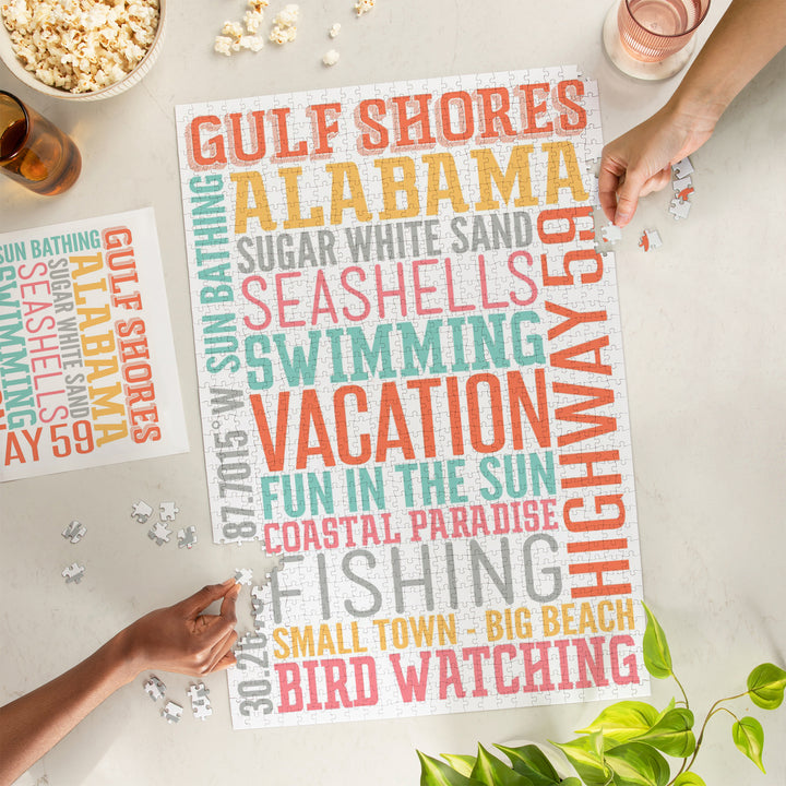 Gulf Shores, Alabama, Typography, Jigsaw Puzzle Puzzle Lantern Press 