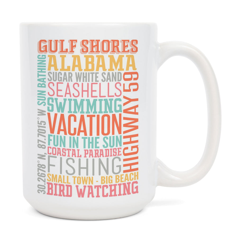 Gulf Shores, Alabama, Typography, Lantern Press Artwork, Ceramic Mug Mugs Lantern Press 