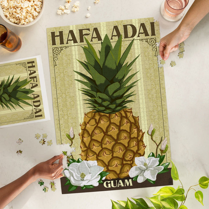 Hafa Adai, Guam, Colonial Pineapple, Jigsaw Puzzle Puzzle Lantern Press 