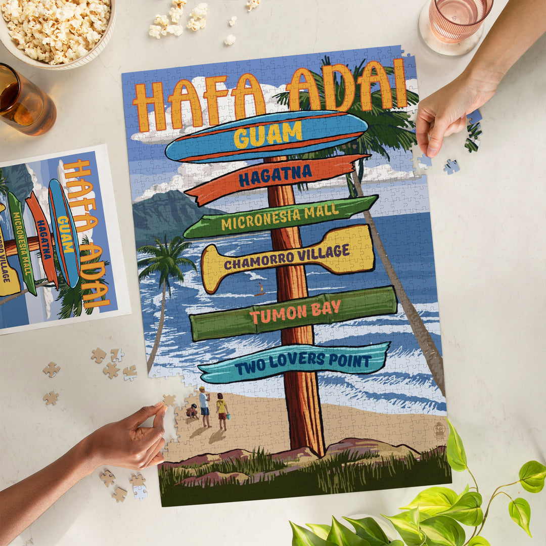 Hafa Adai, Guam, Destination Signpost, Jigsaw Puzzle Puzzle Lantern Press 