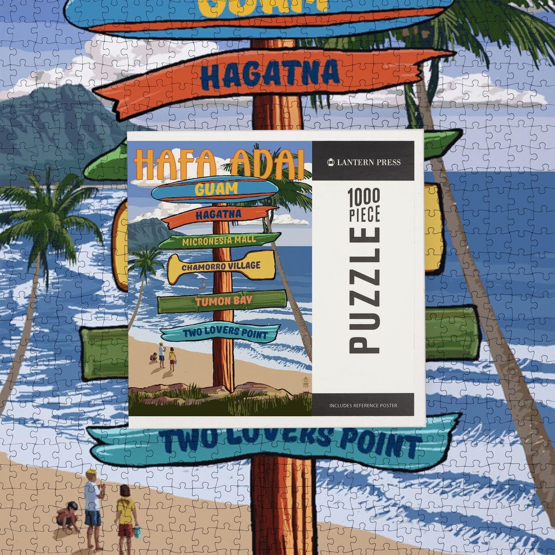 Hafa Adai, Guam, Destination Signpost, Jigsaw Puzzle Puzzle Lantern Press 