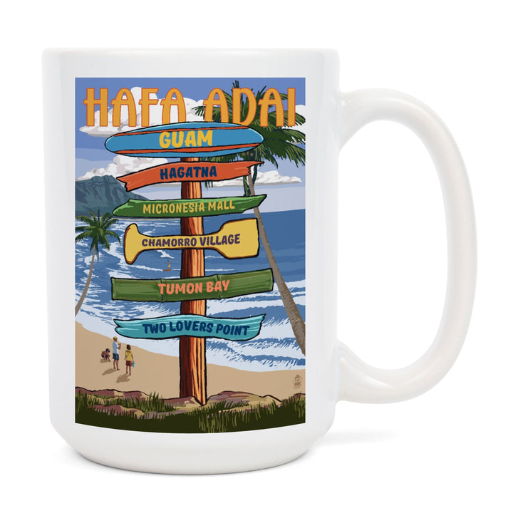 Hafa Adai, Guam, Destination Signpost, Lantern Press Artwork, Ceramic Mug Mugs Lantern Press 