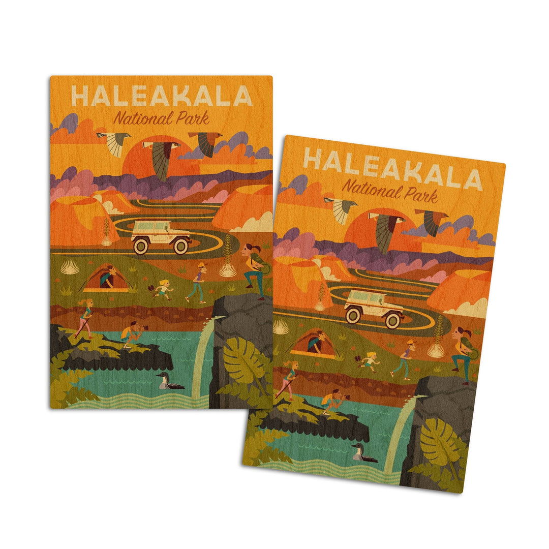 Haleakala National Park, Hawaii, Geometric National Park Series, Lantern Press Artwork, Wood Signs and Postcards Wood Lantern Press 4x6 Wood Postcard Set 