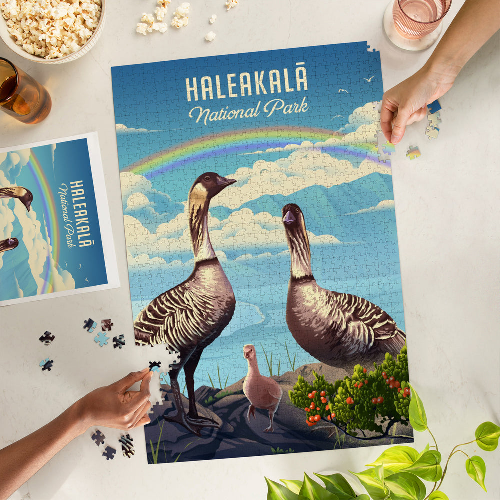 Haleakala National Park, Hawaii, Lithograph Wildlife Series, Nene, Jigsaw Puzzle Puzzle Lantern Press 