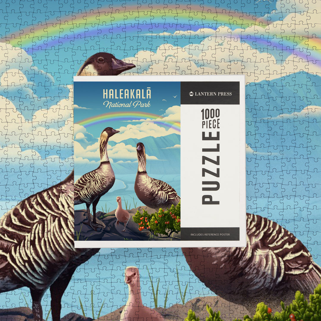 Haleakala National Park, Hawaii, Lithograph Wildlife Series, Nene, Jigsaw Puzzle Puzzle Lantern Press 
