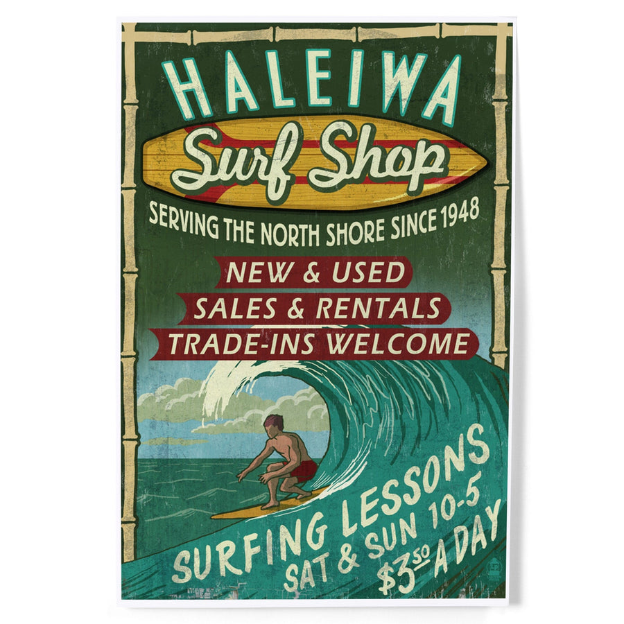 Haleiwa, Hawaii, Surf Shop Vintage Sign, Art & Giclee Prints Art Lantern Press 
