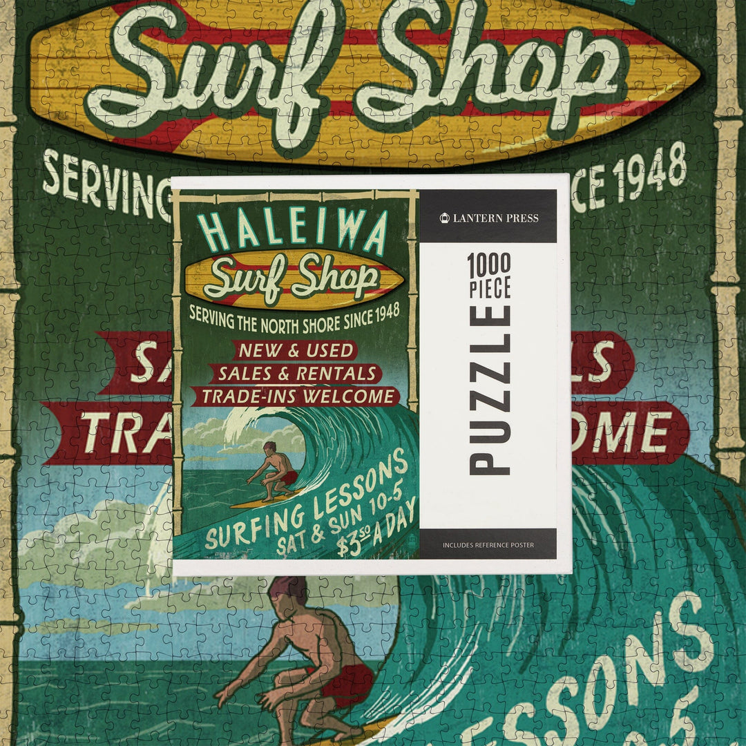 Haleiwa, Hawaii, Surf Shop Vintage Sign, Jigsaw Puzzle Puzzle Lantern Press 