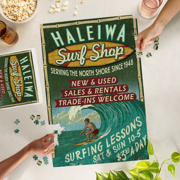 Haleiwa, Hawaii, Surf Shop Vintage Sign, Jigsaw Puzzle Puzzle Lantern Press 