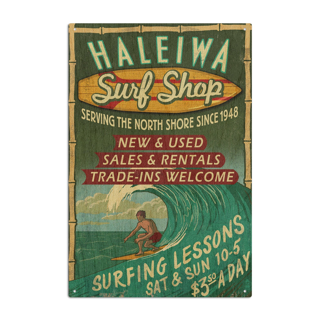Haleiwa, Hawaii, Surf Shop Vintage Sign, Lantern Press Artwork, Wood Signs and Postcards Wood Lantern Press 10 x 15 Wood Sign 