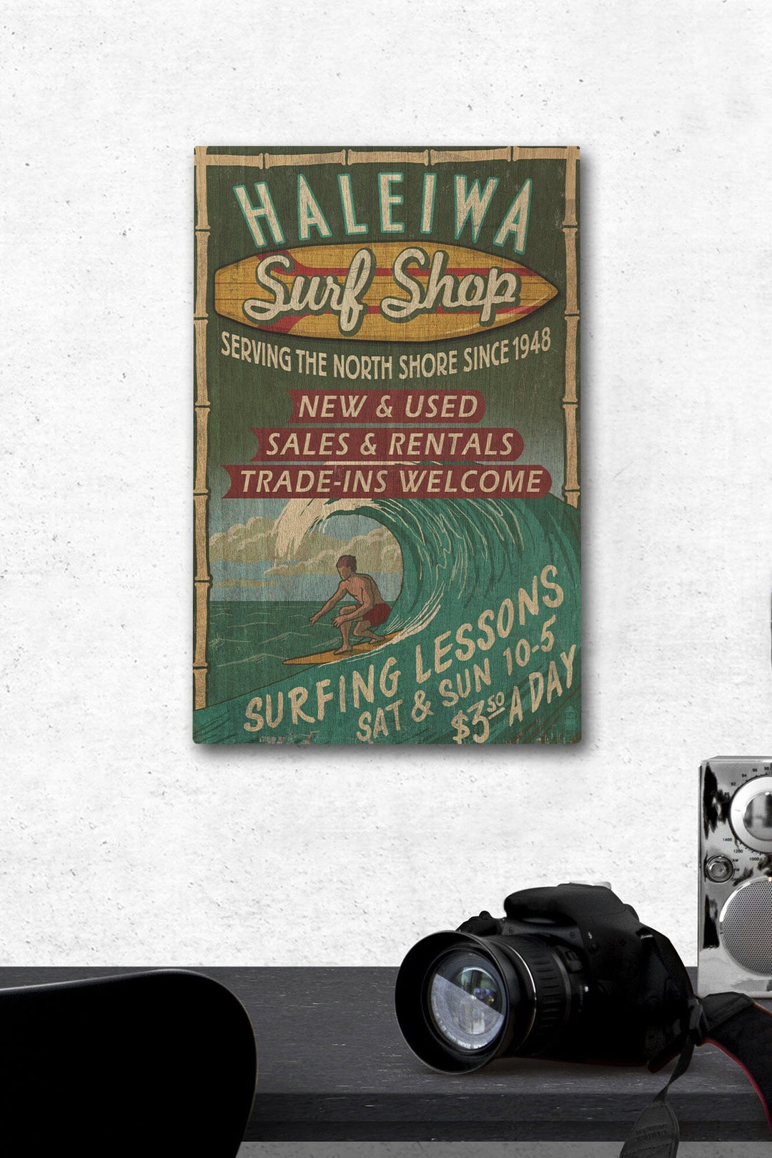 Haleiwa, Hawaii, Surf Shop Vintage Sign, Lantern Press Artwork, Wood Signs and Postcards Wood Lantern Press 12 x 18 Wood Gallery Print 