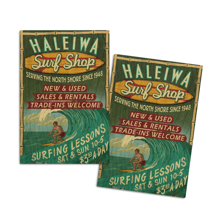 Haleiwa, Hawaii, Surf Shop Vintage Sign, Lantern Press Artwork, Wood Signs and Postcards Wood Lantern Press 4x6 Wood Postcard Set 