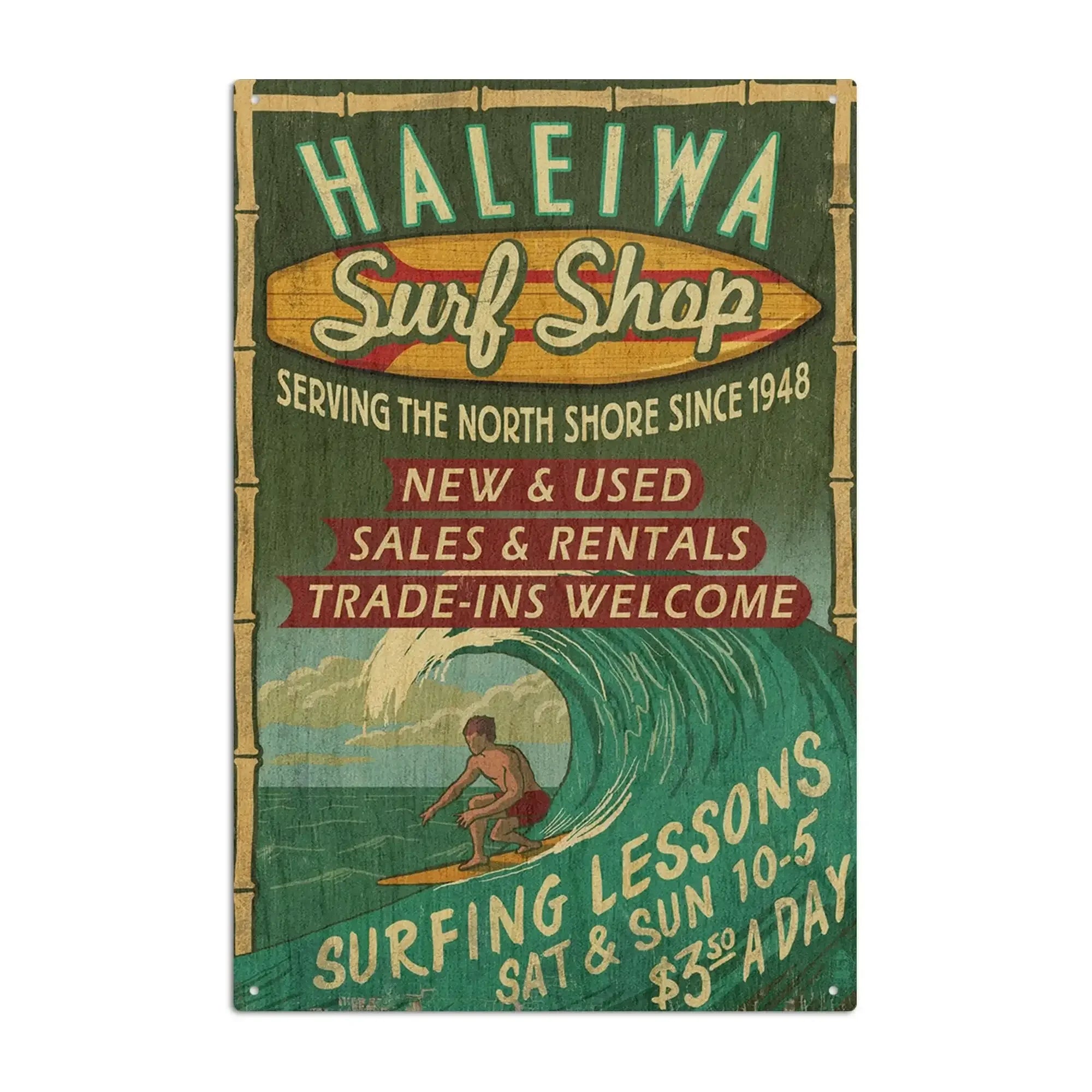Haleiwa, Hawaii, Surf Shop Vintage Sign, Lantern Press Artwork, Wood S