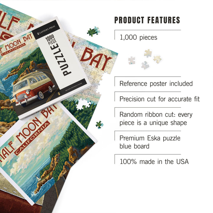 Half Moon Bay, California, Camper Van, Jigsaw Puzzle Puzzle Lantern Press 