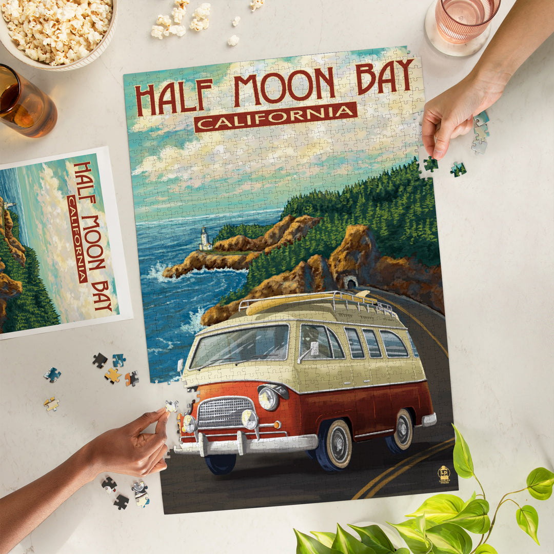 Half Moon Bay, California, Camper Van, Jigsaw Puzzle Puzzle Lantern Press 