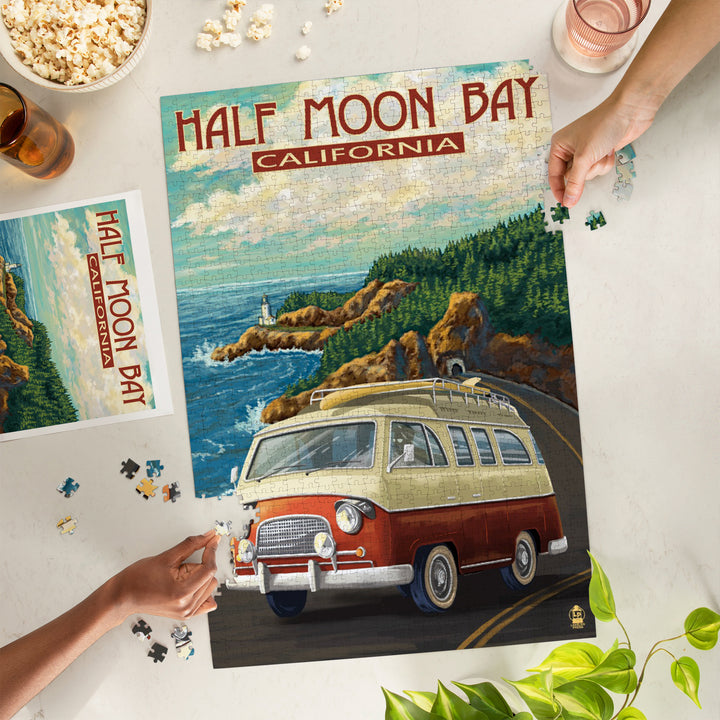 Half Moon Bay, California, Camper Van, Jigsaw Puzzle Puzzle Lantern Press 