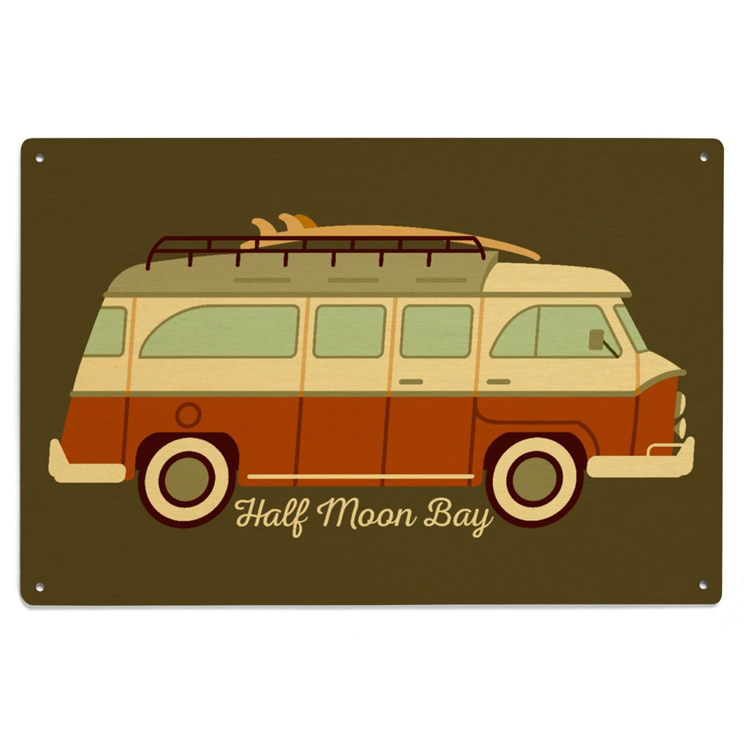 Half Moon Bay, California, Camper Van with Surfboard, Geometric, Lantern Press Artwork, Wood Signs and Postcards Wood Lantern Press 