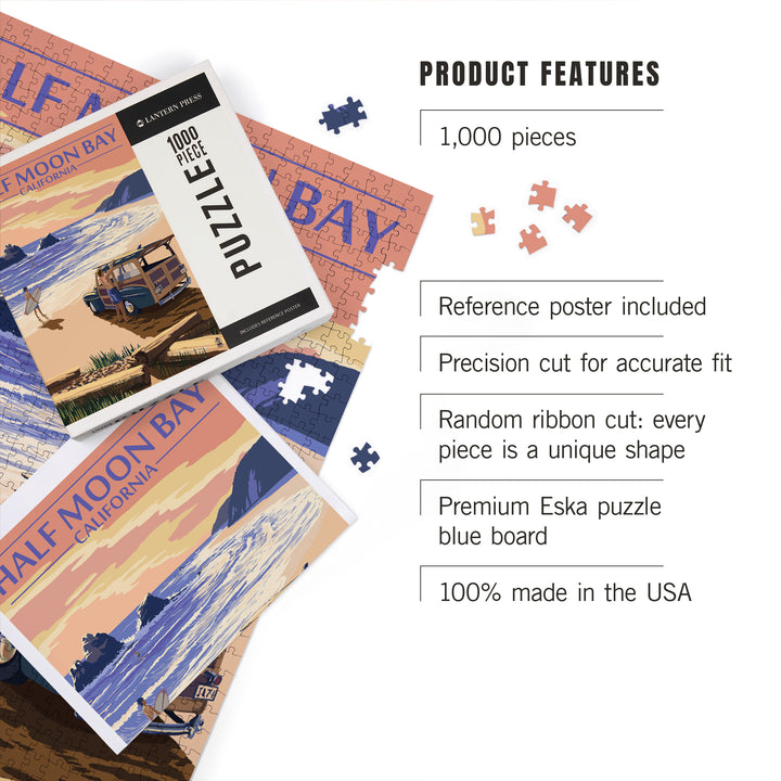 Half Moon Bay, California, Woody On The Beach, Jigsaw Puzzle Puzzle Lantern Press 
