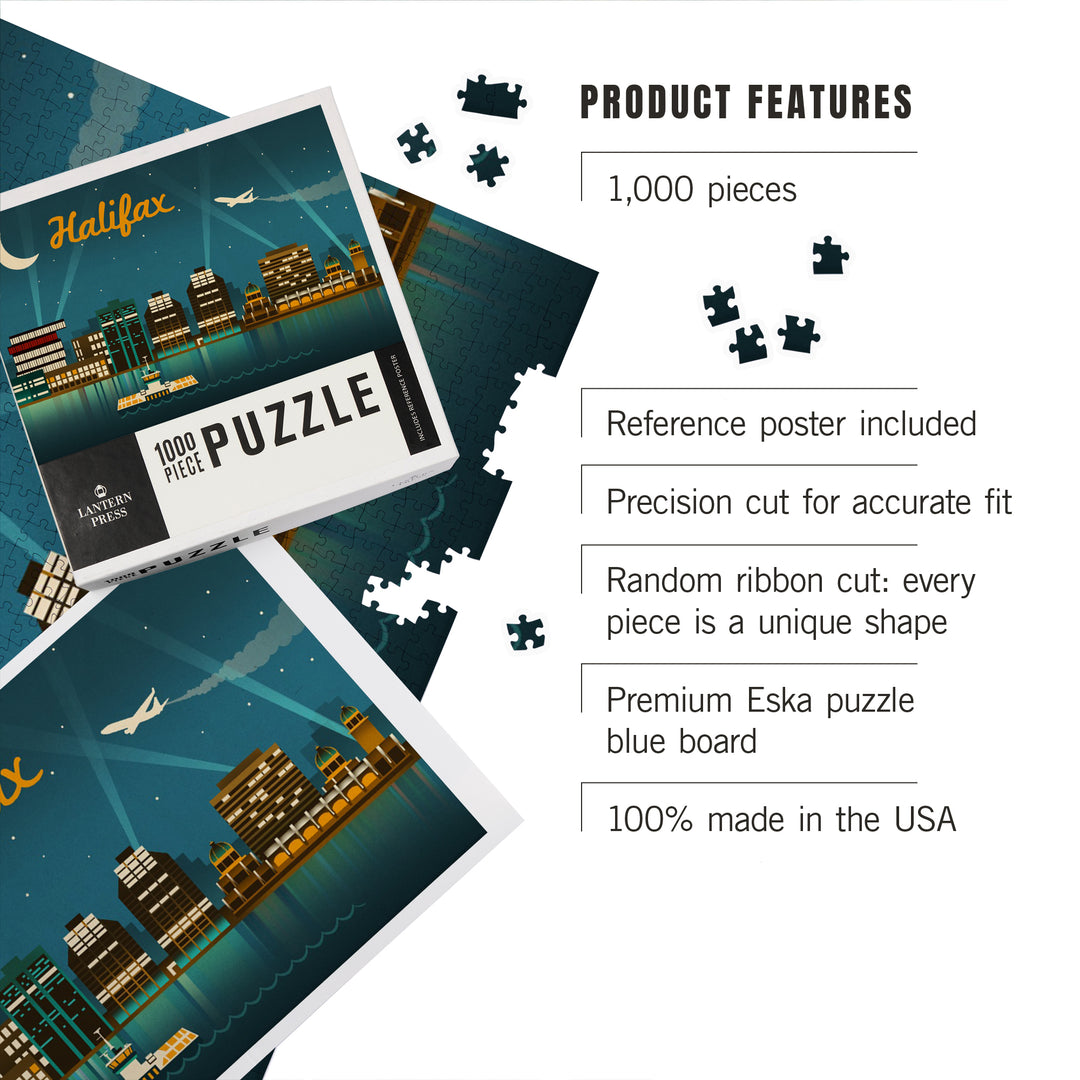 Halifax, Nova Scotia, Retro Skyline, Jigsaw Puzzle Puzzle Lantern Press 