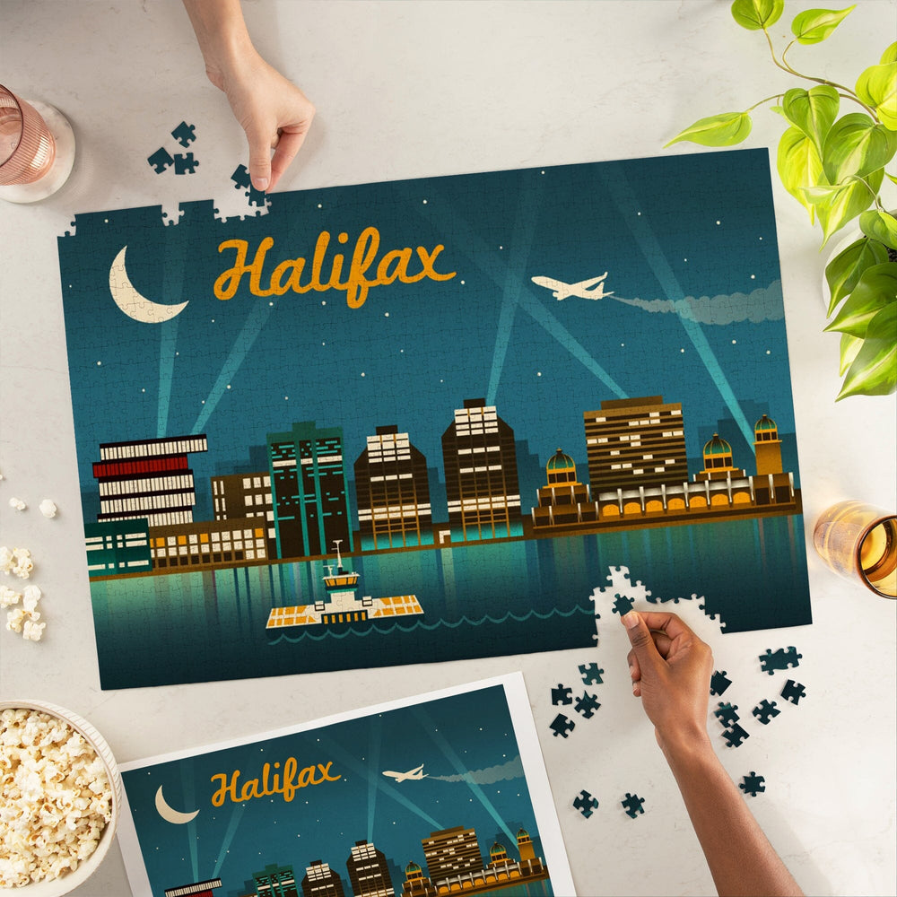 Halifax, Nova Scotia, Retro Skyline, Jigsaw Puzzle Puzzle Lantern Press 