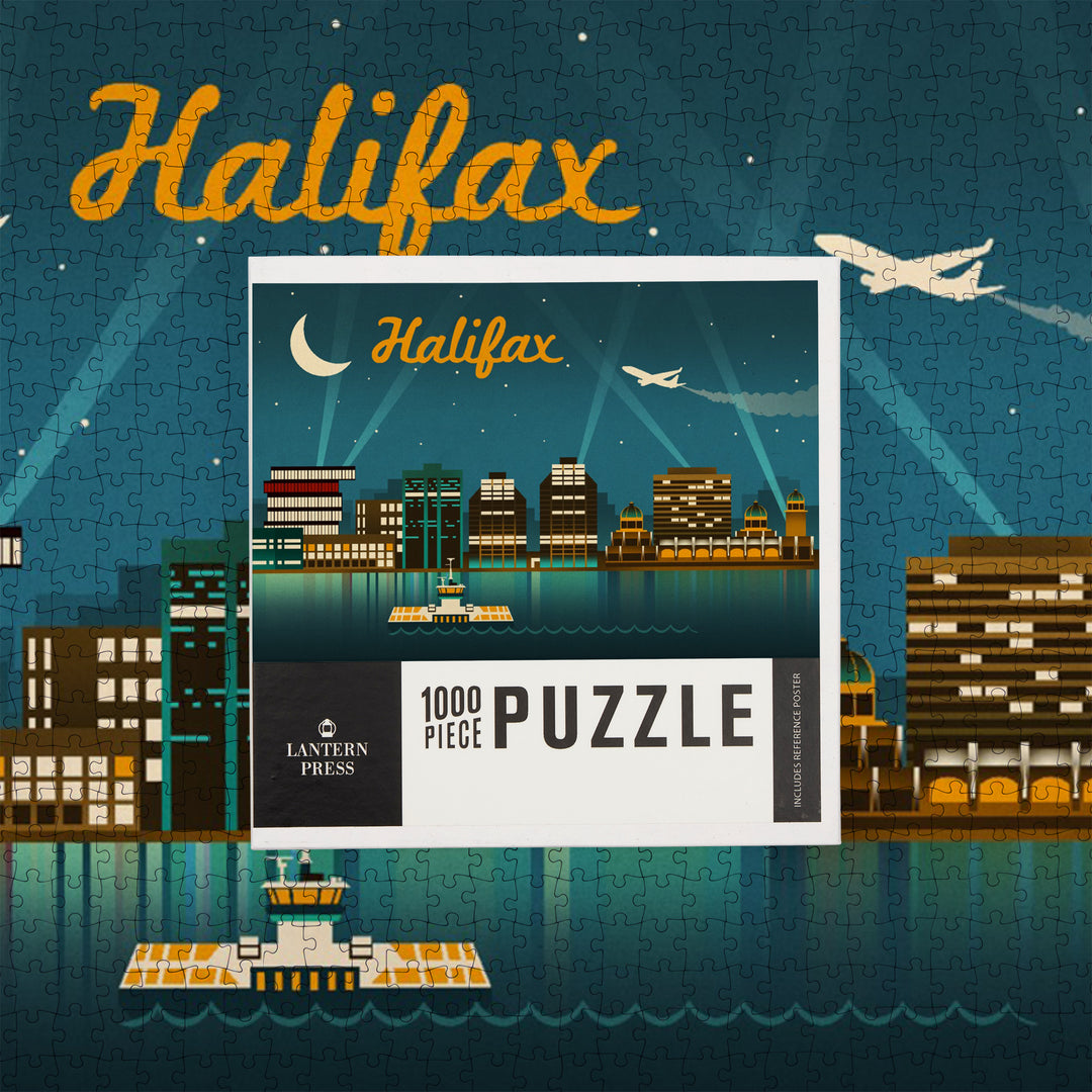 Halifax, Nova Scotia, Retro Skyline, Jigsaw Puzzle Puzzle Lantern Press 