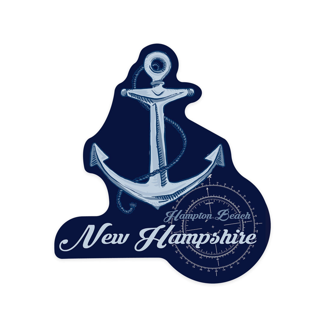 Hampton Beach, New Hampshire, Anchor, Coastal Icon, Contour, Vinyl Sticker Sticker Lantern Press 