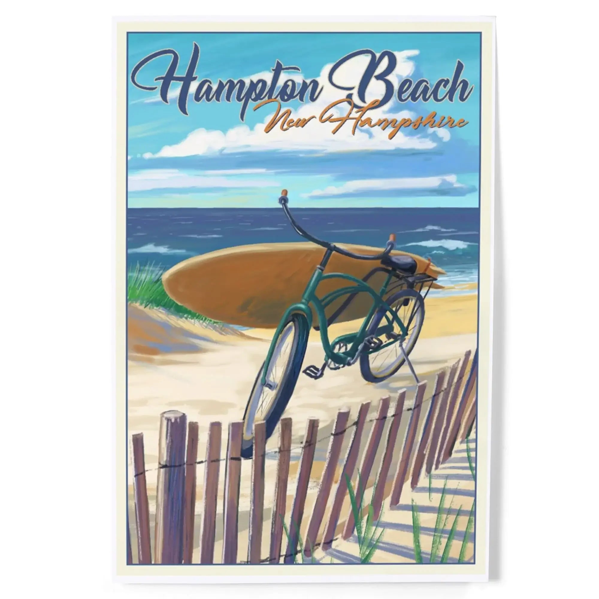 Hampton Beach, New Hampshire, Beach Cruiser and Surfboard on Beach