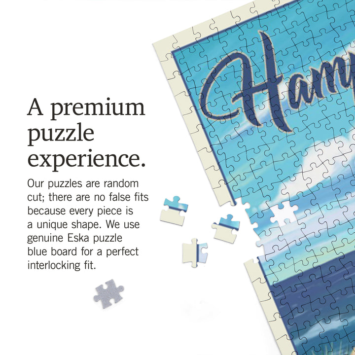 Hampton Beach, New Hampshire, Beach Cruiser and Surfboard on Beach, Jigsaw Puzzle Puzzle Lantern Press 